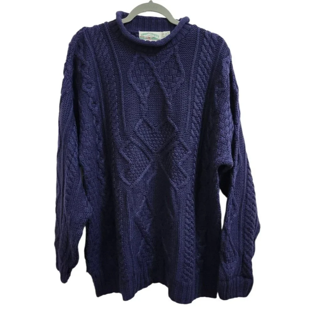 ARAN CRAFTS men's Navy 100% Irish Merino Wool Sweater Cable Knit XL